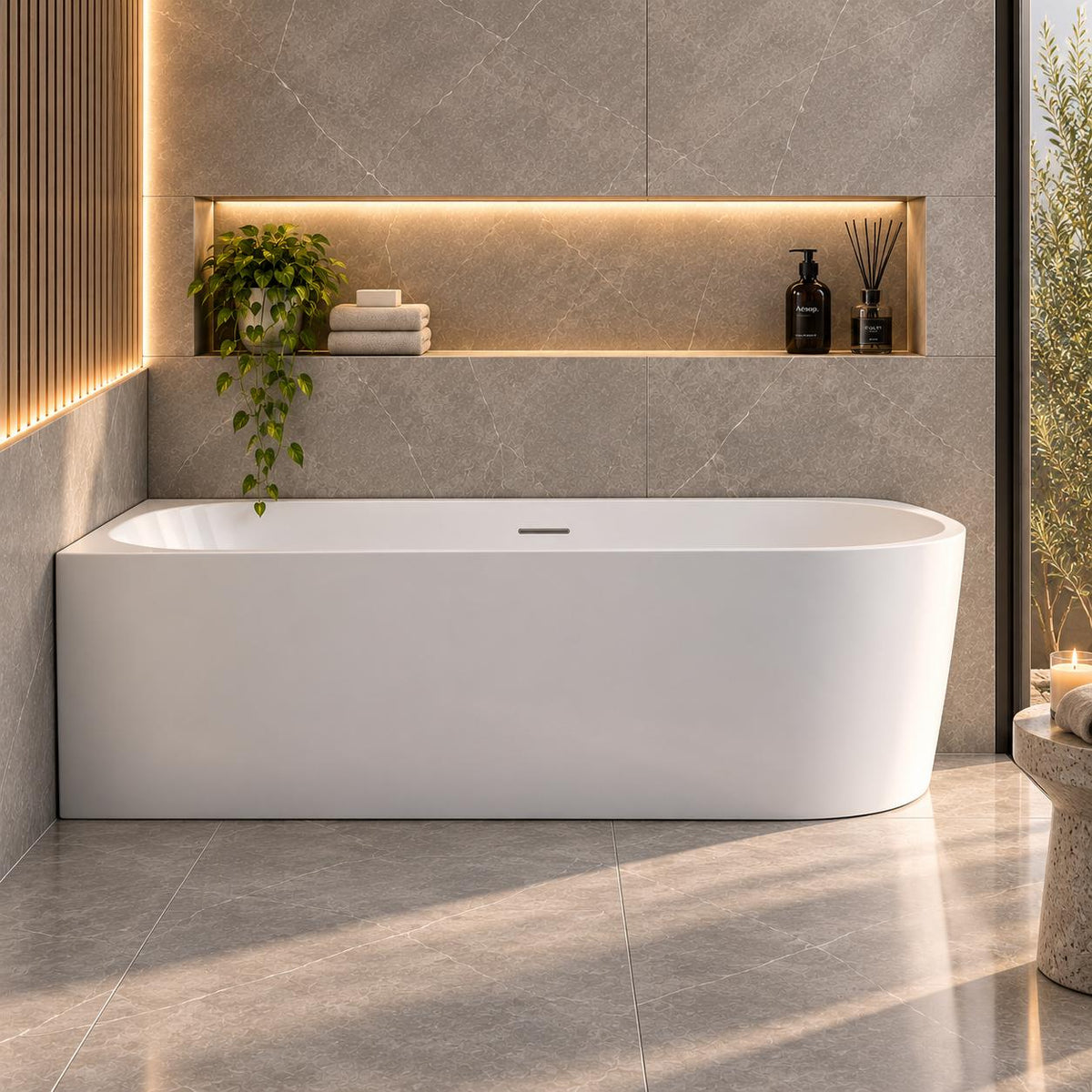 Newport Left Hand Corner Matte White Freestanding Bath Tub - 1500mm