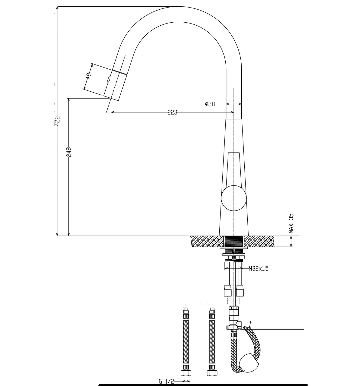 Luxa Pull Out Sink Mixer Lead Free – view 6