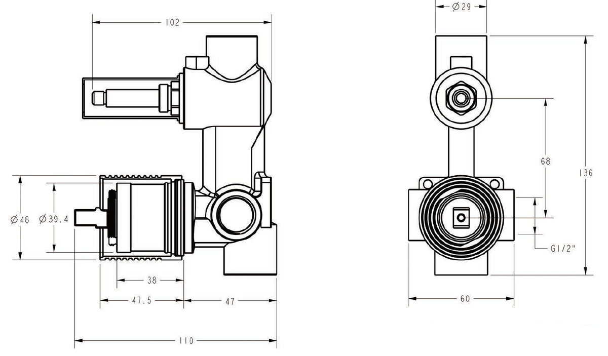 Sora SS Wall Diverter Mixer Rough-In Body – alternate view