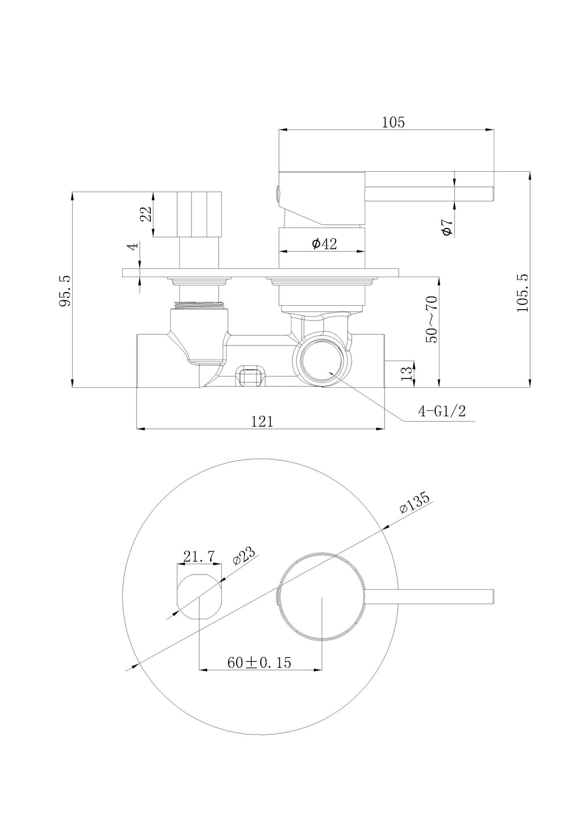 Otus Slimline SS304 Wall Mixer Diverter Body – alternate view