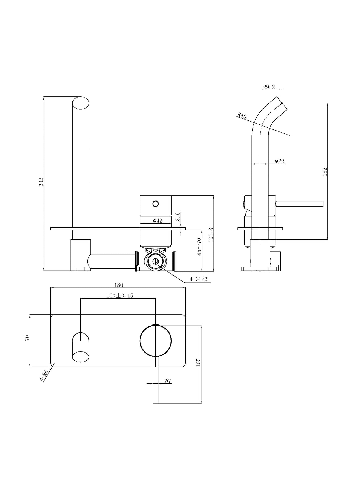 Otus Slimline SS304 Wall Basin Mixer Trim Kit – view 7