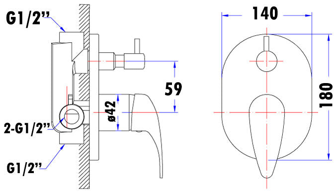 Ruby Wall Mixer Diverter Chrome – alternate view