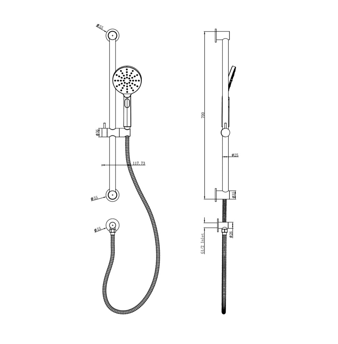 Linsol Sophia Sliding Rail Shower with 3 Function Handpiece