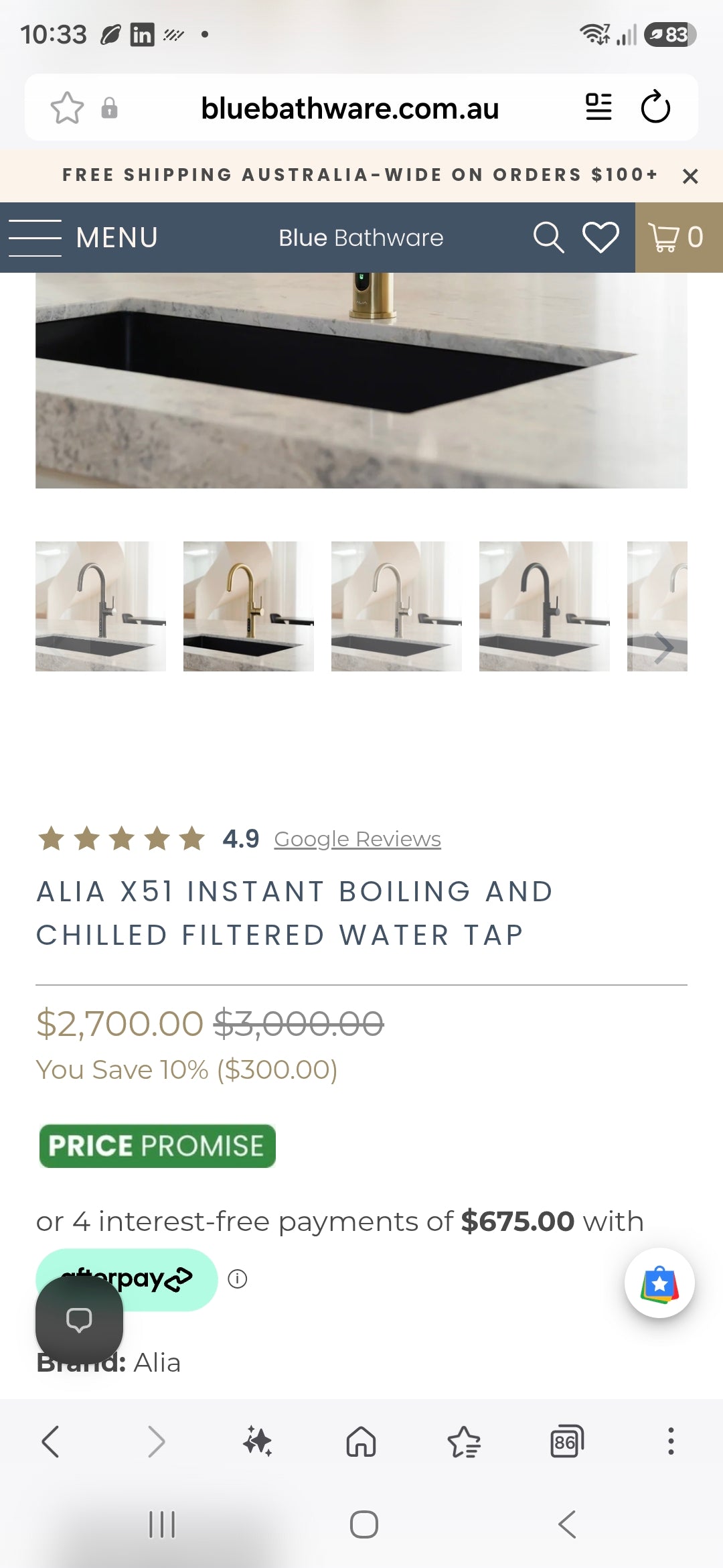 Alia X51 Instant Boiling, Chilled and Sparkling Filtered Water Tap