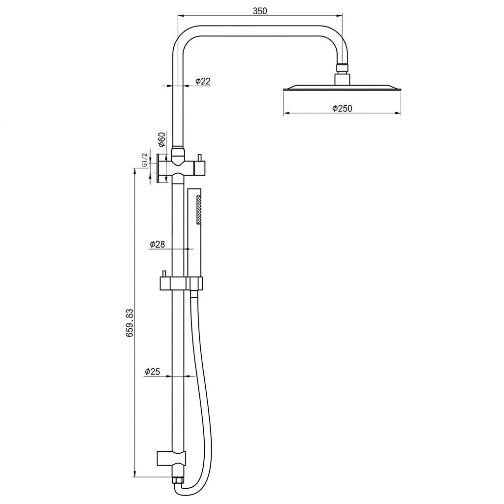 Amoza Twin Shower on Full Rail - 250mm Head