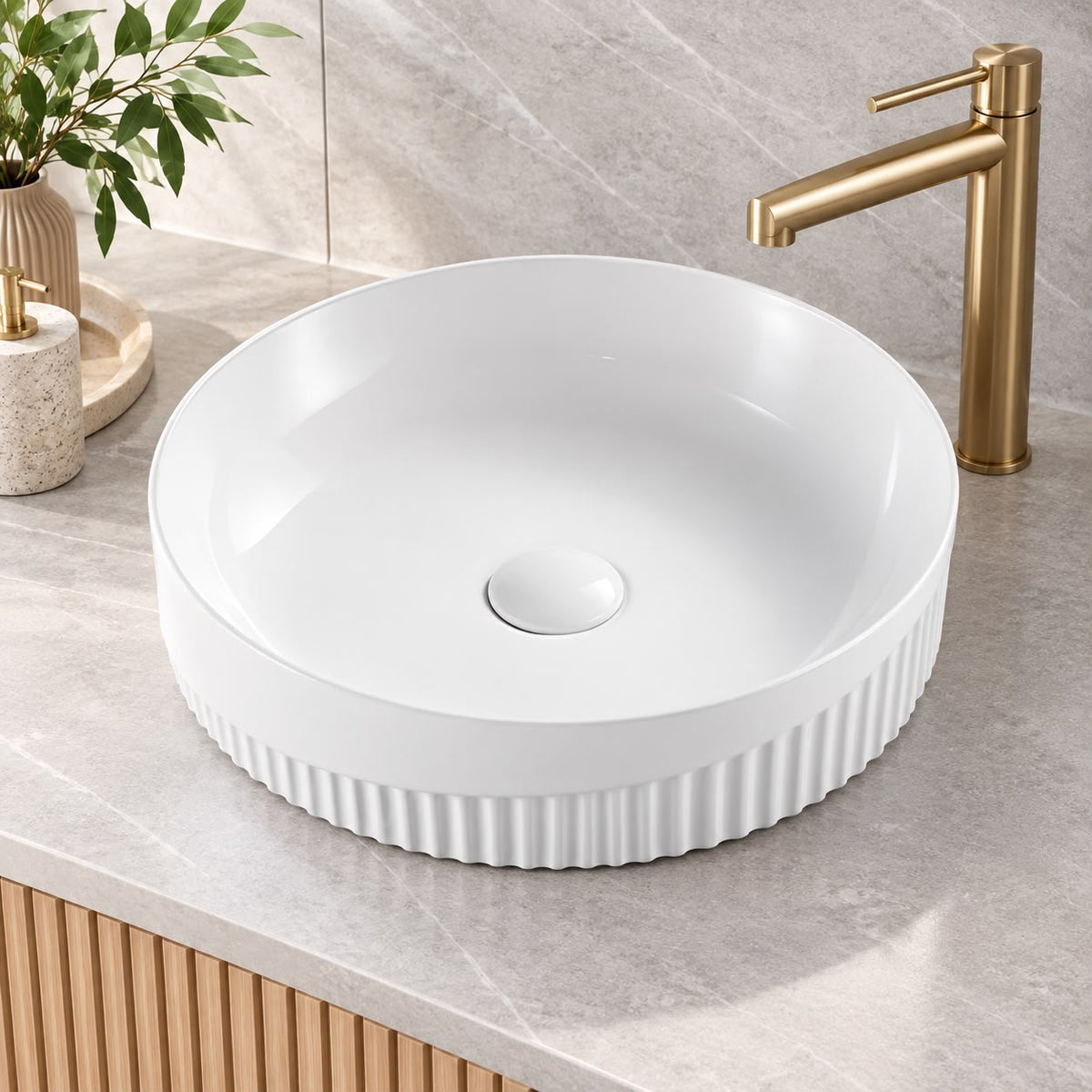 Half Flute - 415x415x125mm Glosse White Above Countertop Basin