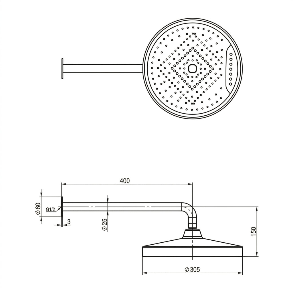 Amoza Premium Curved Shower Arm and Head 300mm