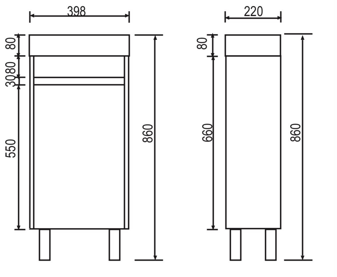 Paula 400mm PVC Slim Vanity on Legs 1th - 400x220x860mm