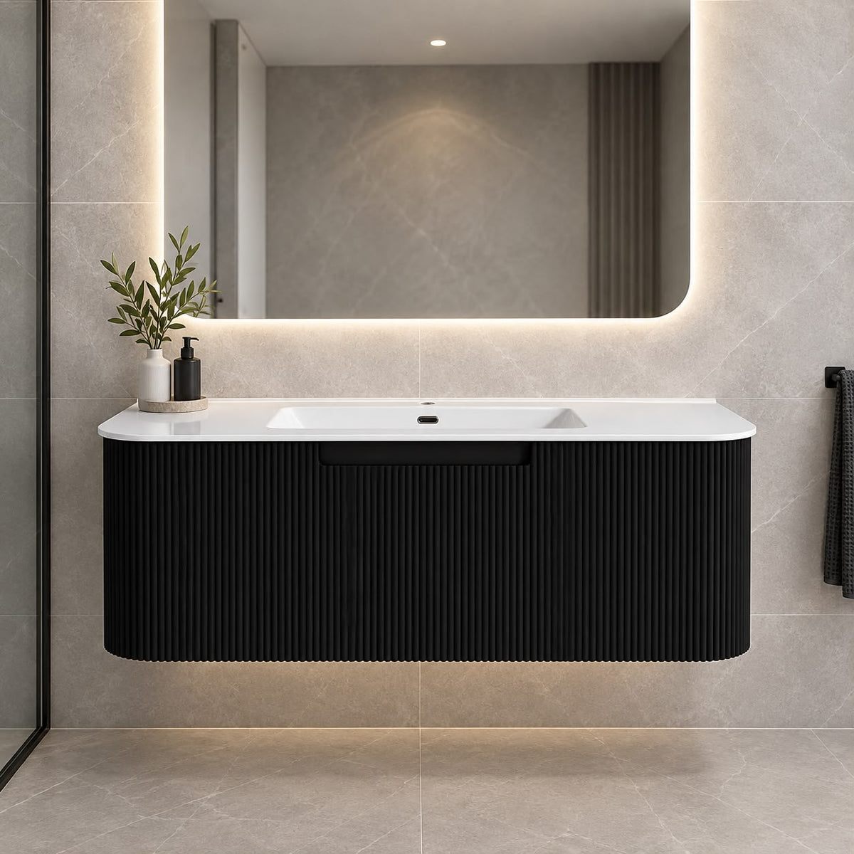 Jackson 1200mm Matte Black Fluted Wall Hung Vanity Draw Only - 1200x460x420mm