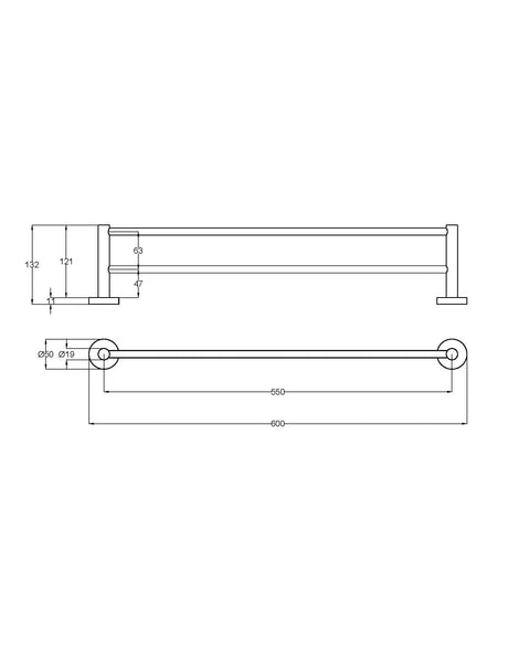 Otus Slimline SS304 Towel Rail Double 600mm – view 7