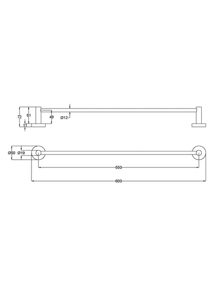 Otus Slimline SS304 Towel Rail Single 600mm – view 7
