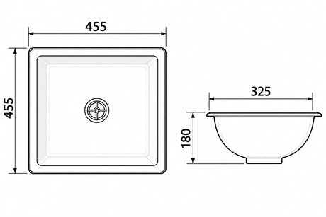 460mm Rectangular Gloss White Undermount Basin - 460x320x180mm