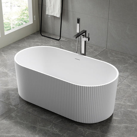 Avalon V-Groove Fluted Round Matte White Freestanding Bath - 1700mm – alternate view