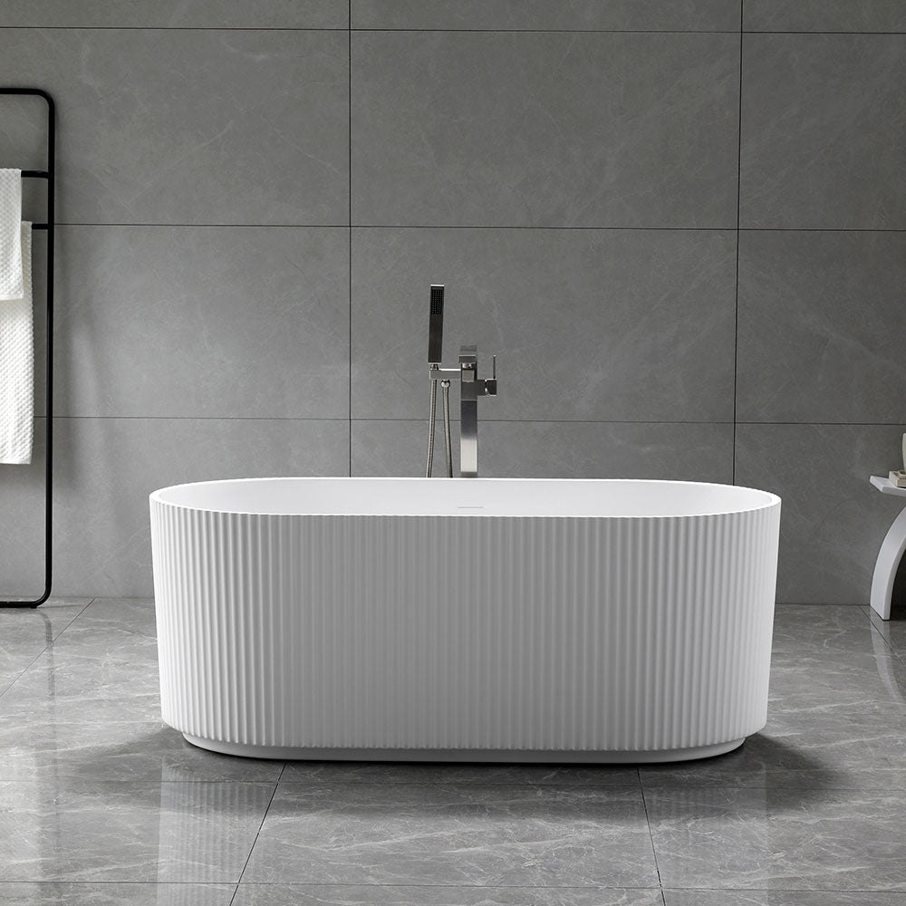 Avalon V-Groove Fluted Round Matte White Freestanding Bath - 1700mm