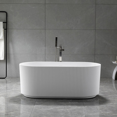 Avalon V-Groove Fluted Round Matte White Freestanding Bath - 1700mm
