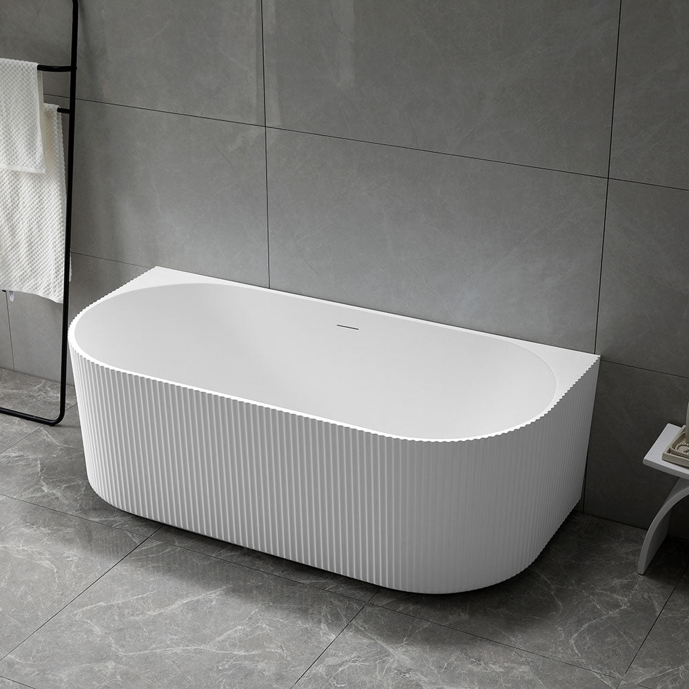 Avalon V-Groove Fluted Back-To-Wall Matte White Freestanding Bath - 1700mm – alternate view