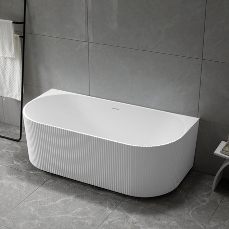 Avalon V-Groove Fluted Back-To-Wall Matte White Freestanding Bath - 1700mm – alternate view