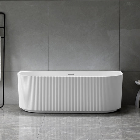 Avalon V-Groove Fluted Back-To-Wall Matte White Freestanding Bath - 1700mm