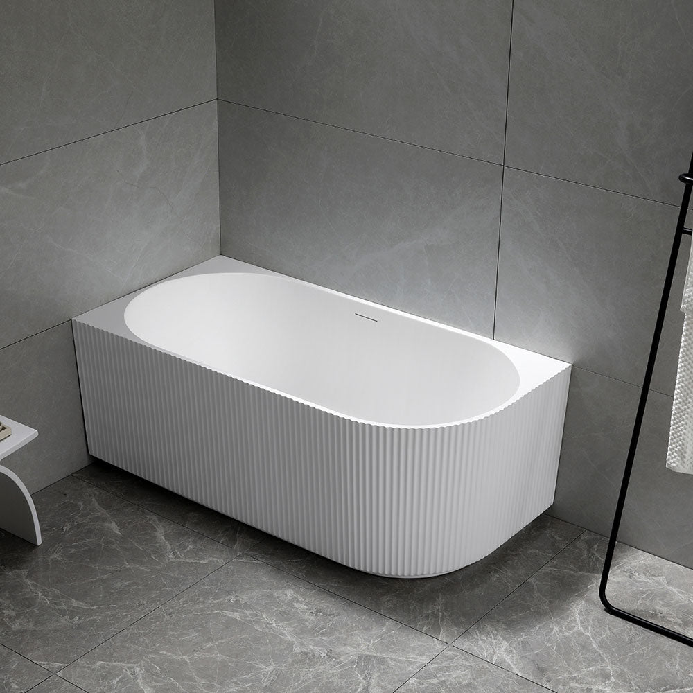 Avalon V-Groove Fluted Left-Hand Corner Matte White Freestanding Bath - 1700mm