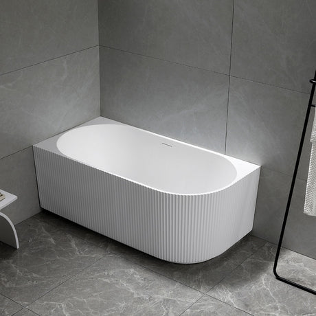 Avalon V-Groove Fluted Left-Hand Corner Matte White Freestanding Bath - 1700mm