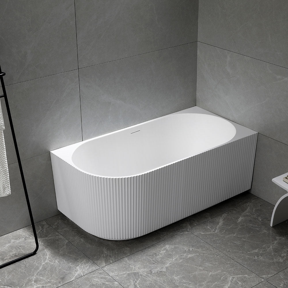Avalon V-Groove Fluted Right-Hand Corner Matte White Freestanding Bath - 1700mm