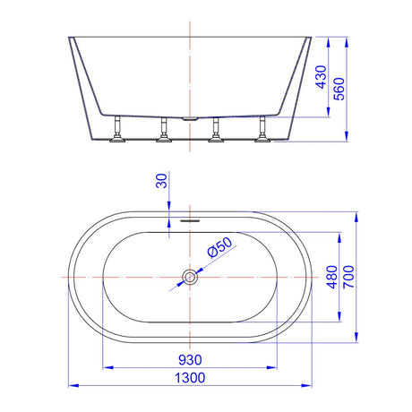 Olinda Oval Gloss White Freestanding Bath Tub - 1300mm – view 4