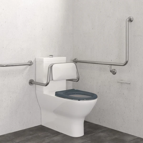 90° Left-Hand Accessible Grab Rail – Stainless Steel – detail view