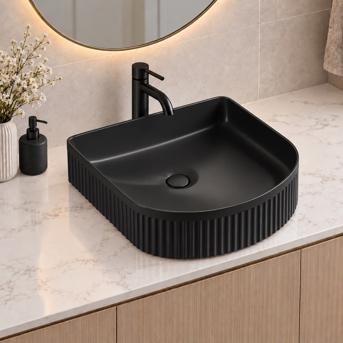 410mm Arch Matte Black Above Counter Basin 410x360x120mm