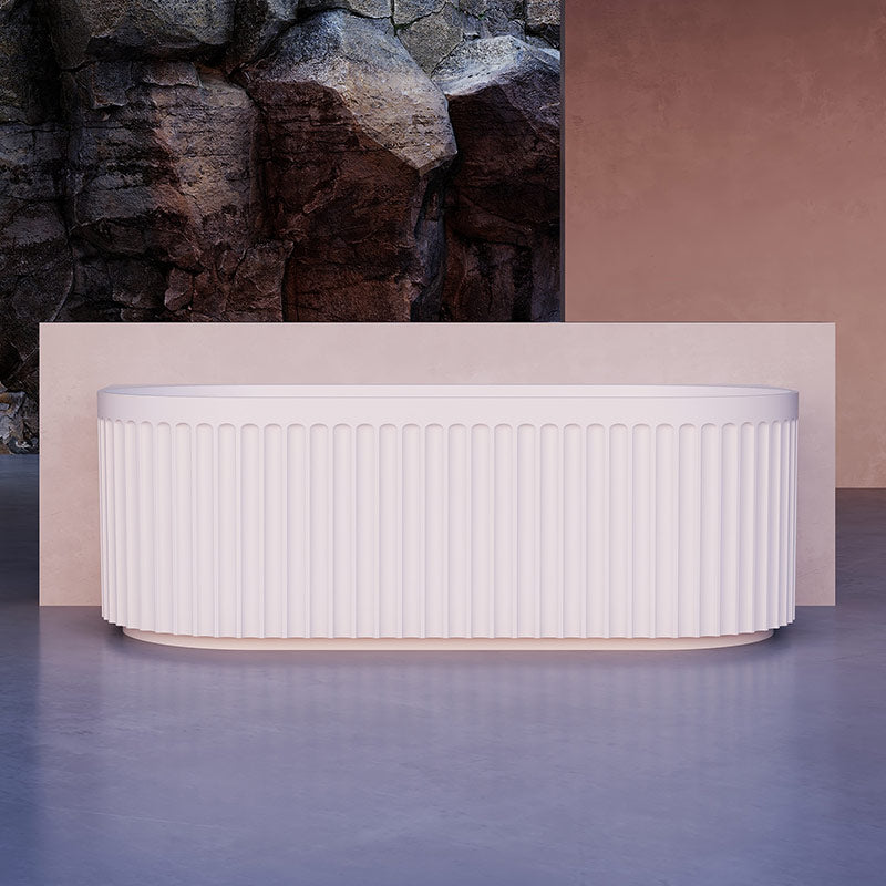 Artemus Fluted Matte White Back to Wall Freestanding Bath - 1700mm