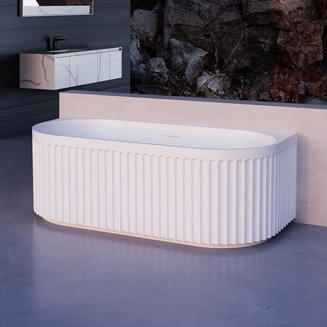 Artemus Fluted Matte White Back to Wall Freestanding Bath - 1500mm