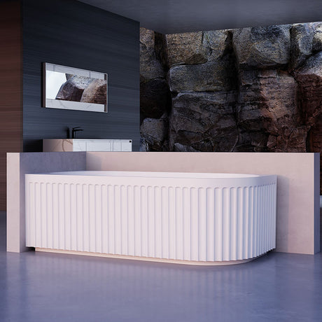 Artemus Fluted Left Hand Corner Matte White Freestanding Bath - 1500mm