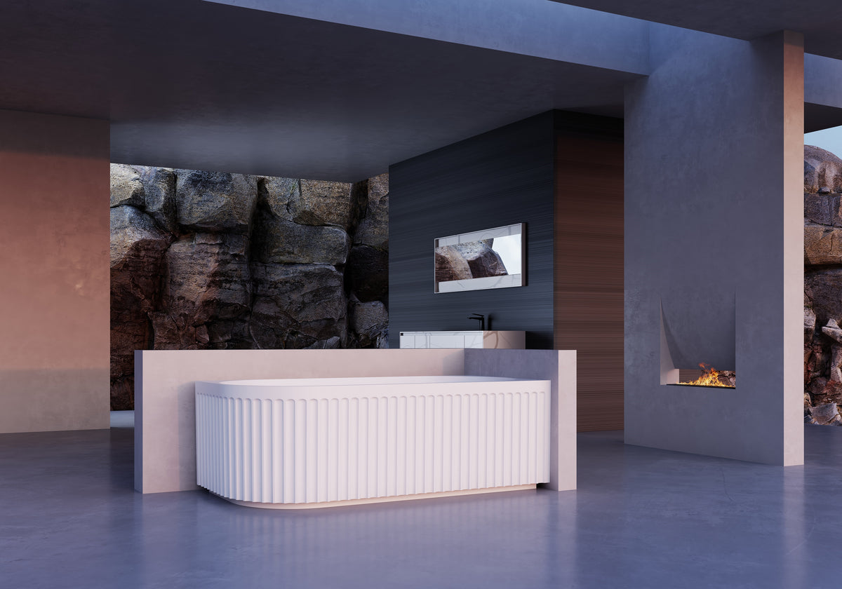 Artemus Fluted Right Hand Corner Matte White Freestanding Bath - 1500mm