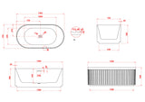 Artemus Fluted Matte White Freestanding Bath - 1500mm