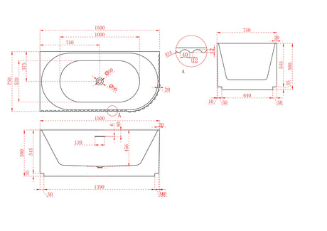 Artemus Fluted Left Hand Corner Matte White Freestanding Bath - 1500mm