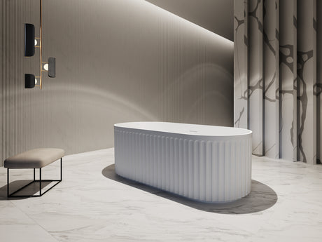 Artemus Fluted Matte White Freestanding Bath - 1700mm
