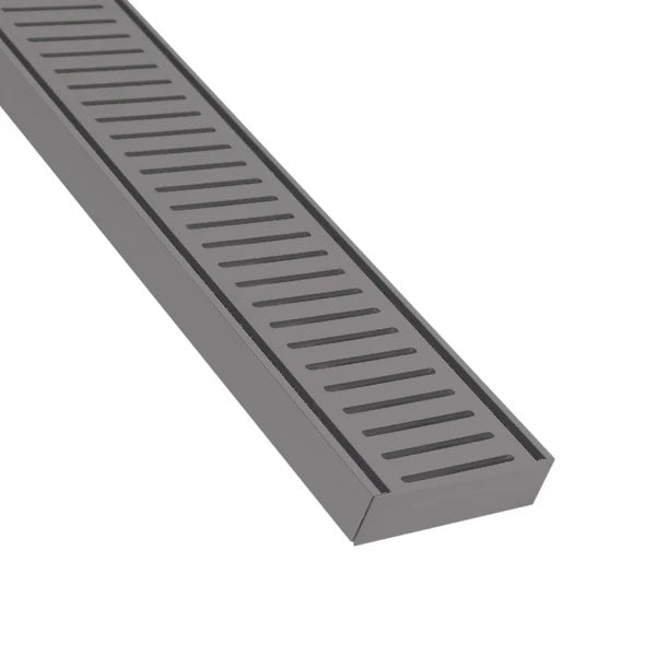 Aluminium Slimline Shower Grate Drain 300-3000x100x21mm – Gun Metal – detail view