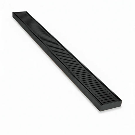 Aluminium Slimline Shower Grate Drain 300-3000x100x21mm – Matte Black – detail view