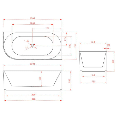 Avalon V-Groove Fluted Right-Hand Corner Matte Black Freestanding Bath - 1500mm – detail view