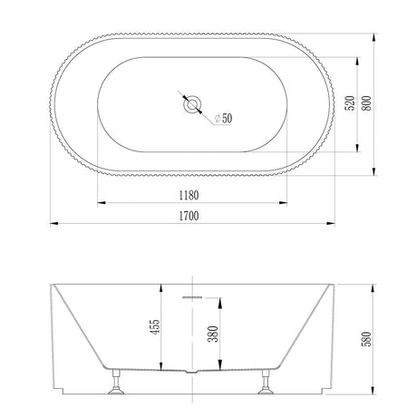 Avalon V-Groove Fluted Round Matte White Freestanding Bath - 1700mm – view 6