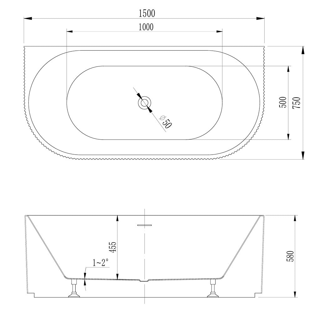 Avalon V-Groove Fluted Back-To-Wall Matte White Freestanding Bath - 1500mm – view 5