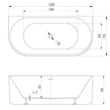 Avalon V-Groove Fluted Back-To-Wall Matte White Freestanding Bath - 1500mm – view 5