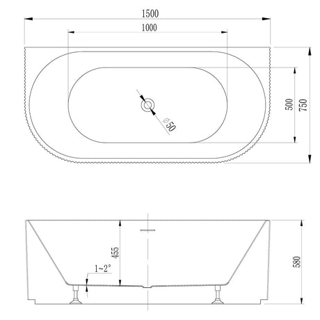 Avalon V-Groove Fluted Back-To-Wall Matte White Freestanding Bath - 1500mm – view 5