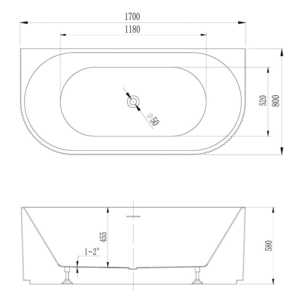 Avalon V-Groove Fluted Back-To-Wall Matte White Freestanding Bath - 1700mm – view 5