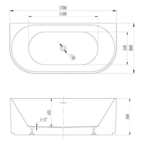 Avalon V-Groove Fluted Back-To-Wall Matte White Freestanding Bath - 1700mm – view 5