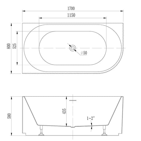 Avalon V-Groove Fluted Left-Hand Corner Matte White Freestanding Bath - 1700mm – view 5