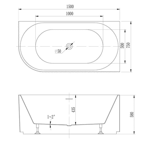 Avalon V-Groove Fluted Right-Hand Corner Matte White Freestanding Bath - 1500mm – view 5