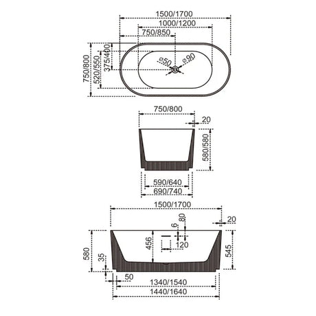 Avalon V-Groove Fluted Round Matte Black Freestanding Bath - 1700mm – view 4