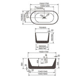 Avalon V-Groove Fluted Round Matte Black Freestanding Bath - 1500mm – view 4