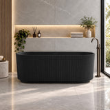 Avalon V-Groove Fluted Back-To-Wall Matte Black Freestanding Bath - 1700mm