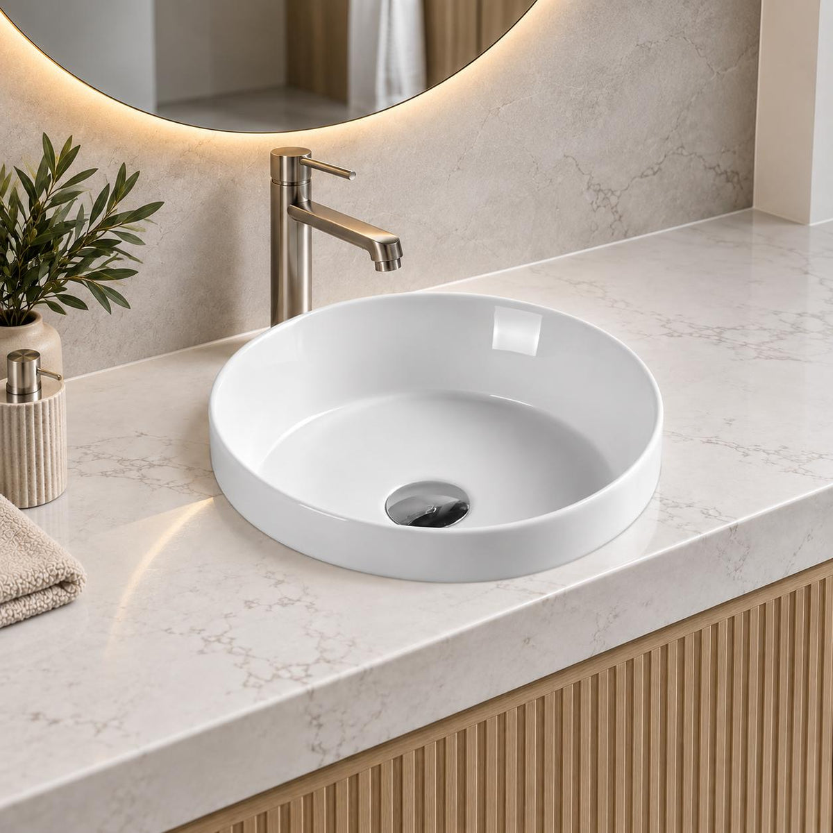 360mm Round Gloss White Semi Inset Basin - 360x360x120mm